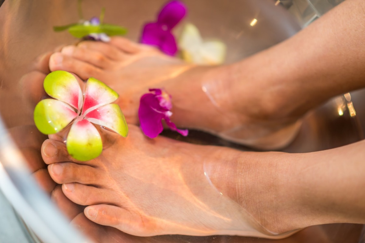 A flower foot bath before reflexology
