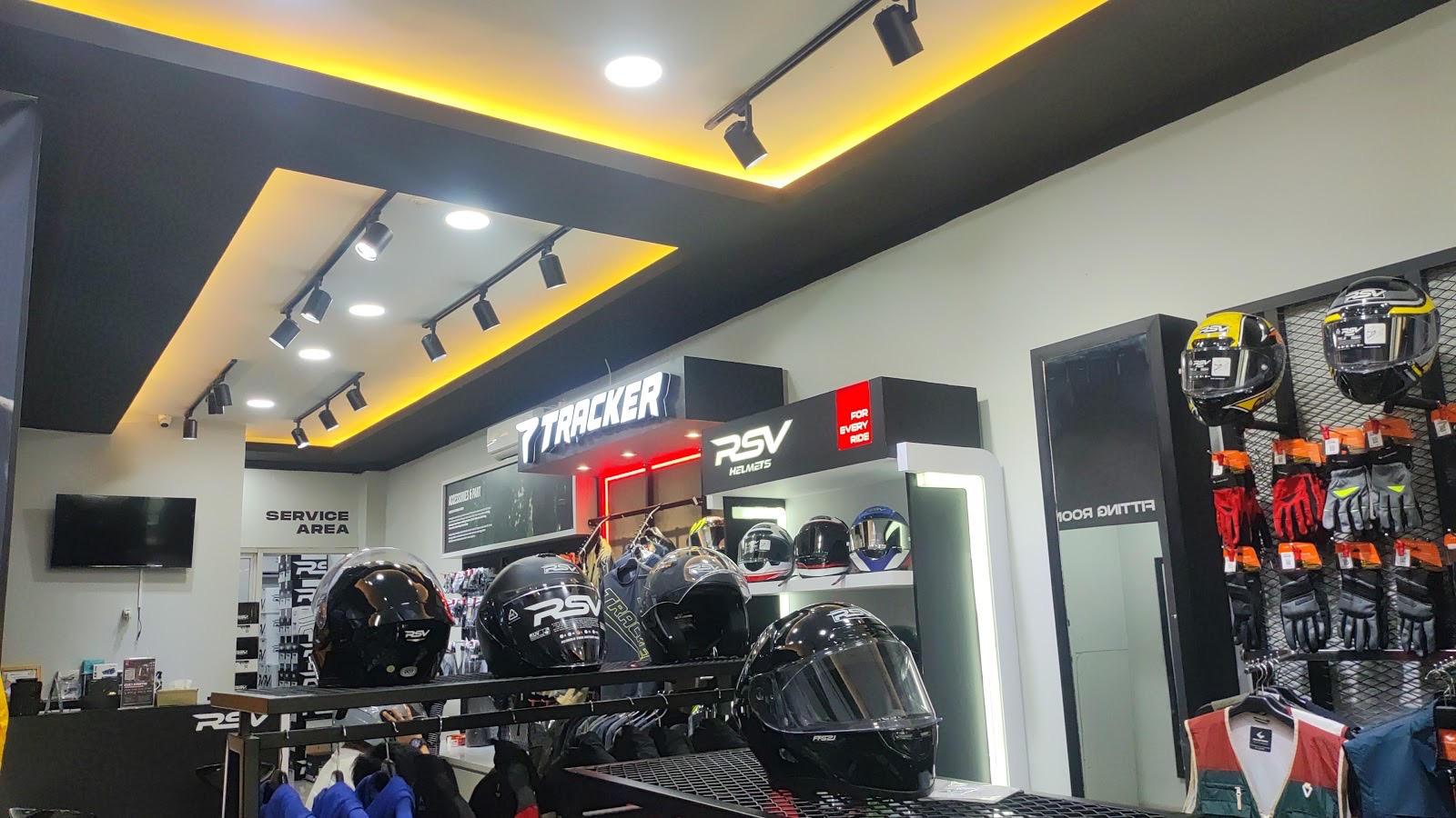 Inside RSV Store Serpong: helmet displays and service area