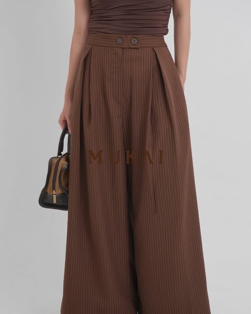 MUKAI brown pinstripe wide pants